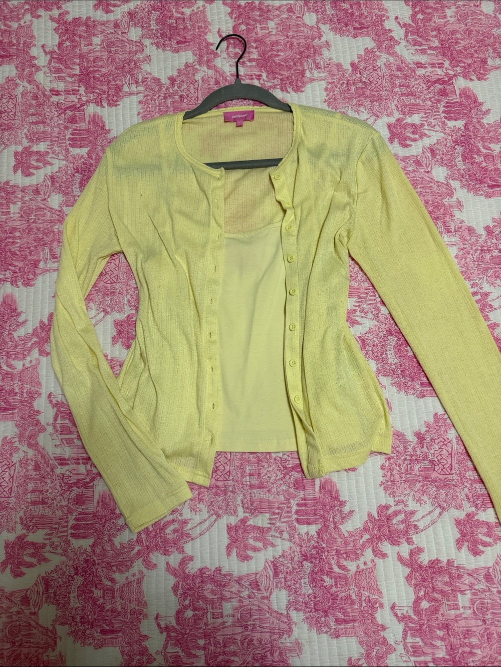 Edikted Pale Yellow Lightweight Button-Front Cardigan with cami